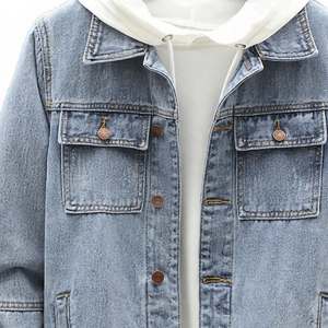 Men's Denim <b>Jacket</b> Hooded Windproof Turn-down Collar Spring Outerwear Mens Light Blue Denim <b>Trucker</b> <b>Jacket</b> with Detachable White - Product Image 4