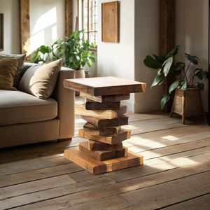 Solid Wood Stackable Stool Square Wooden Side Table <b>Rustic</b> <b>Home</b> <b>Decor</b> for Living Room Housewarming Tabletop - Product Image 3