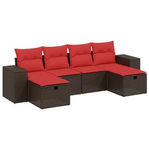 Juego de sofás de ratán sintético marrón para patio, 6 piezas, con cojines, sofás de jardín - Product Image 2