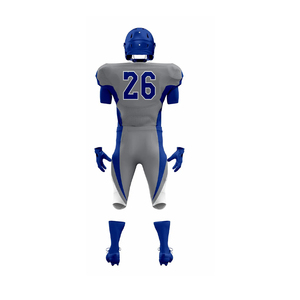 Ensemble de maillots de football américain personnalisés gris et bleu, sublimés, col en V, manches courtes, ajustés, pour hommes adultes, évacuation de l'humidité, 100 % polyester - Product Image 3
