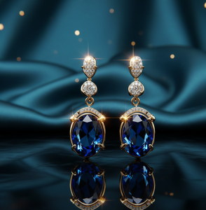 ต่างหูรูปไข่สีน้ำเงินขนาด 6 นิ้ว เงินแท้ 925 ชุบทอง 18K น้ำหนัก 18 กรัม ต่างหูแบบห้อย เหมาะสำหรับงานแต่งงาน งานปาร์ตี้ ของขวัญสำหรับเธอ - Product Image 3