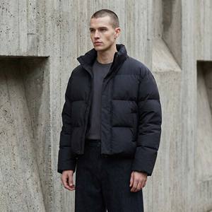 Veste matelassée gris foncé froissée pour homme, avec col montant, logo frontal et poches latérales – Vente en gros OEM - Product Image 6