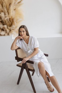 Robe longue boutonnée 100 % coton et lin pour femme, col en V, manches courtes, ceinturée, style vintage, respirante, écologique, décontractée, été, vente en gros - Product Image 4