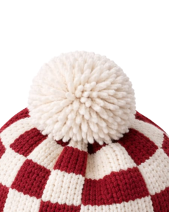 Gorro de Punto Personalizado a Cuadros Rojos y Blancos, Gorro de Invierno Cálido con Pompón, Gorro de Punto Grueso Unisex, Gorro con Logo Personalizado, Proveedor OEM - Product Image 5