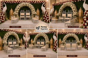 Elegant Wooden <b>Wedding</b> Mandap Chairs With Floral Arch And Moroccan Lamps Elegant Sankheda Vedi Chair Set for Hindu <b>Weddings</b> - Product Image 6