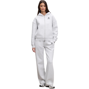 Pantalon de jogging gris chiné pour femme, coupe droite décontractée, ample, en mélange de coton confortable, pour la détente et le sport - Product Image 3