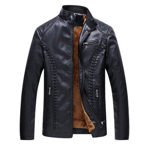 Reasonable Price Casual Breathable <b>Leather</b> <b>Jacket</b> Outdoor <b>Winter</b> Use Lightweight Men's Stand Zipper Front Windproof Eco-Friendly - Product Image 1