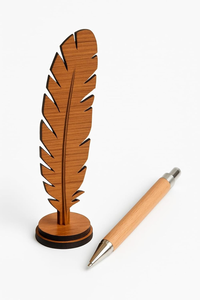 Support à stylos décoratif en forme de plume en bois avec stylo en bois pour bureau, maison - Product Image 6