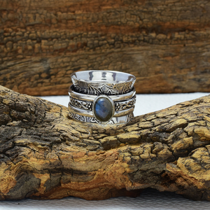 Labradorite <b>Spinner</b> <b>Ring</b> 925 Sterling <b>Silver</b> Handmade Fidget Meditation Jewelry <b>Ring</b> - Product Image 1