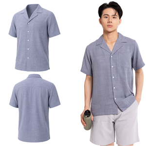 Chemise décontractée à manches courtes en lin et coton pour homme, col marin, couleur unie, respirante, tissu popeline d'été - Product Image 1