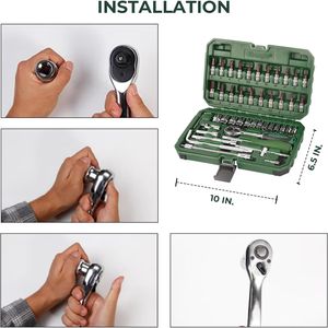 Set di chiavi a bussola da 46 pezzi con attacco da 1/4 di pollice, kit di utensili metrici per meccanici con custodia in plastica - Product Image 5