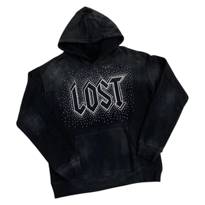 Sudadera con Capucha Oversize de Forro Polar Ecológico con Pedrería Negra para Hombre y Mujer, Lujosa, Brillante, Estilo Urbano, Sudadera de Diamantes a la Moda - Product Image 1