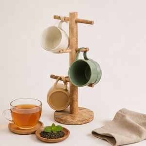 Wholesale Wooden Mug <b>Tree</b> <b>Stand</b> 6-Hook Space Saving Coffee Cup Holder With Stable Base Modern Rustic Kitchen Countertop On Sale - Product Image 4