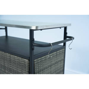 Outdoor PE Rattan Wicker Bar Cart <b>Cabinet</b> Double Doors Glass Top & <b>Wheels</b> for Patio Furniture - Product Image 4