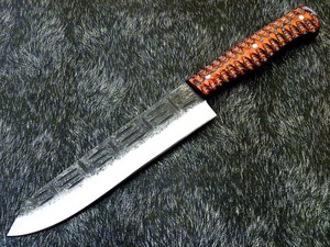 Cuchillo de punta caída de grado industrial, hoja de acero inoxidable, mango con patrón naranja, cuchillo de caza, 13 pulgadas de longitud total - Product Image 2