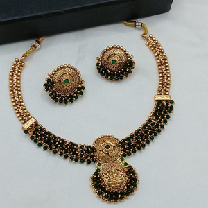 Traditional Indian Gold Plated Temple Necklace <b>Set</b> <b>Beads</b> Matching Earrings Ethnic Bridal Wedding Jewelry <b>Set</b> Women Maharshtra - Product Image 1