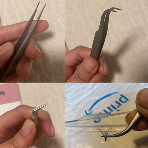 Silver Stainless Steel Angled Volume Eyelash Tweezers Set 5 PCS Pointed Tip Extension <b>Tools</b> with PU Leather Case - Product Image 6