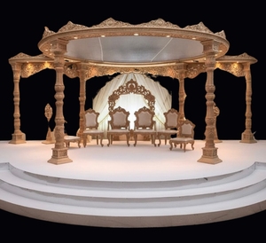 Royal Wooden Wedding Mandap <b>Stage</b> Luxury Carved Circular Pavilion with <b>Platform</b> Premium Export Quality Wedding Decor Structure - Product Image 1