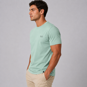 T-shirt décontracté pour homme en toile de polyester/coton vert menthe, coupe classique, col en V, manches courtes, respirant, écologique, séchage rapide - Product Image 2