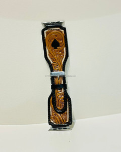 Nouvel arrivage de bracelet de montre en cuir véritable fait à la main, design personnalisé, floral, peint, boho, western, remplacement - Product Image 3