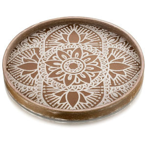 Bandeja octogonal de madera marroquí hecha a mano de lujo con incrustaciones de nácar, bandeja decorativa para mesa de centro o otomana en venta. - Product Image 3