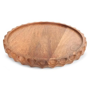 Round Solid <b>Wood</b> Serving Tray with Natural Bark Edge <b>Rustic</b> Wooden Display Tray - Product Image 1