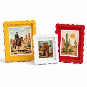 Colorful Scalloped <b>Wooden</b> Photo <b>Frame</b> Set | Modern Decorative Tabletop <b>Picture</b> <b>Frames</b> | Yellow, White & Red <b>Picture</b> <b>Frames</b> Home - Product Image 1