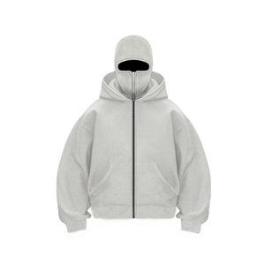 Sweat à capuche cagoule personnalisé OEM de haute qualité pour homme, en coton épais, double capuche, fermeture éclair intégrale, masque intégré, vente en gros - Product Image 5