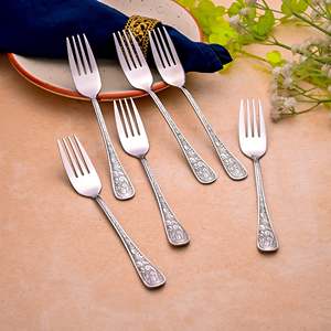 Silver Aura Mini Metal Dessert <b>Forks</b> (Set of 6) Stainless Steel Handle for Dinner Fruit Food Restaurant Tableware - Product Image 1