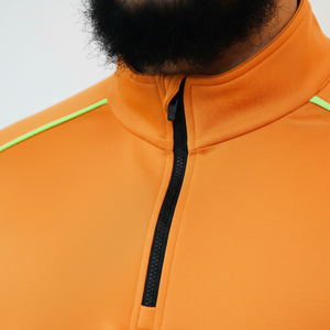 เสื้อออกกำลังกายแขนยาวสีส้มแบบซิปครึ่งตัวสำหรับผู้ชาย พร้อมขอบตัดสี แห้งเร็ว ทรงพอดีตัว ใส่ได้ทุกฤดู - Product Image 4