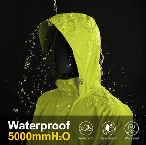 Men's Lightweight Waterproof Hooded <b>Jacket</b> Lime Green Casual Spring Outdoor Wear With Zipper Closure And <b>Packable</b> Design - Product Image 3