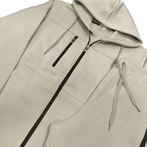 Unisex White Hooded Tracksuit <b>Set</b> Full Sleeve Zipper Closure Solid Color Breathable Cotton Casual Autumn Wear - Product Image 5