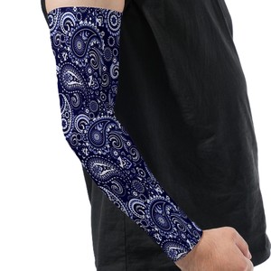 Manchon de bras personnalisé pour homme, imprimé cachemire bleu, anti-UV, compression rafraîchissante pour le cyclisme et les sports de plein air, design respirant pour adulte 2026 - Product Image 4