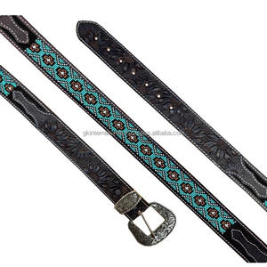 New Handmade Beaded Hand Carved Western Leather <b>Tooling</b> <b>Belts</b> with Alloy Buckle All Sizes Western Bohemian Vintage Fashion <b>belts</b> - Product Image 4