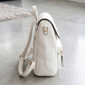 OEM White Leather <b>Backpack</b> With Zipper Pocket Soft Handle Medium Capacity Leather Double Strap <b>Backpack</b> Bags - Product Image 3