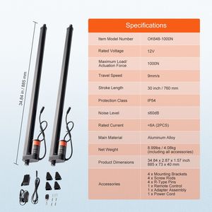 2pcs High-Speed 30 Inch <b>Linear</b> <b>Actuator</b> Kit 12V 220lbs/1000N <b>Linear</b> Motion <b>Actuator</b> for TV/Table/Sofa 0.35"/s Cylinders - Product Image 6