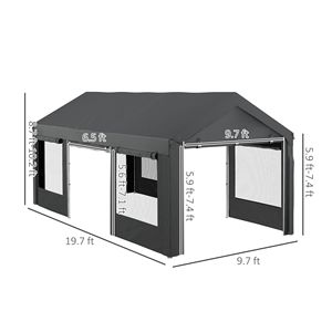 Tettoia per Auto Resistente 20FT X 10FT con 4 Finestre a Rete e 4 Porte, Altezza Regolabile, Grigia - Product Image 3