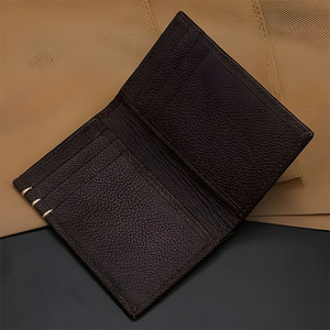 Portefeuille vertical en cuir texturé marron pour homme, porte-cartes mince, luxe vintage, couture à la main, multi-poches, porte-cartes de crédit, porte-monnaie - Product Image 3