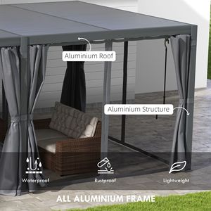 Pergola in Alluminio 3,66m x 5,79m con Tende a Lamelle Regolabili e Zanzariera Grigio Scuro - Product Image 4