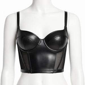 Women Beige Faux Leather Underwire Bra Full Cup Push Up <b>Sexy</b> Lingerie Top Non Adjustable Strap - Product Image 4