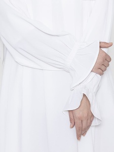Women's White Abaya Floor Length Loose Fit Long Sleeve Hooded Modest Daily Wear Middle East Style Polyester <b>Dress</b> - Product Image 2