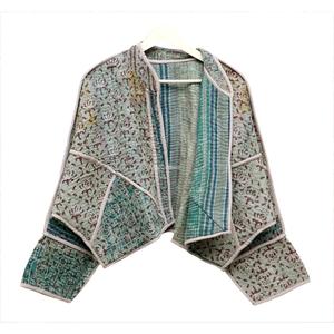 <b>Women</b> Vintage Kantha Quilted Eco-Friendly Breathable Jacket Mandarin Collar Patchwork Cotton Regular <b>Coat</b> - Product Image 2