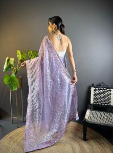 Trabajo de bordado pesado Red de sarga pesada Saree Indian Heavy Sequence Work Party wear Saree Colecciones para mujeres Wear Collectinos - Product Image 3