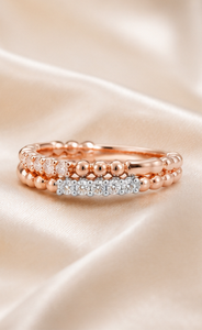 925 Sterling Silver Rose Gold Plated Beaded <b>Stack</b> <b>Ring</b> with Dual-Tone Cubic Zirconia Accents | Minimalist Fashion Jewelry - Product Image 1