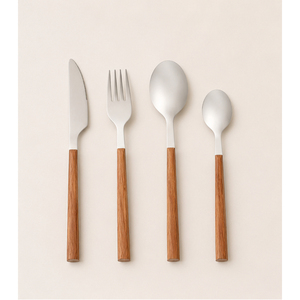 Ensemble de couverts en acier inoxydable avec manches en bois naturel, ensemble de couverts pour hôtel 5 étoiles et restaurant, vaisselle personnalisable avec logo - Product Image 6