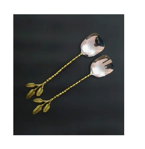 Stainless Steel & Brass <b>Salad</b> <b>Server</b> Set Leaf Designer Elegant Crafts Dinner Table Decor Pieces <b>Salad</b> <b>Server</b> - Product Image 1