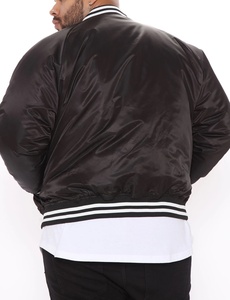 Men's <b>Black</b> Satin <b>Fleece</b> <b>Jacket</b> White Trim Regular Fit Casual Style Mandarin Collar Single Breasted Polyester Shell - Product Image 5