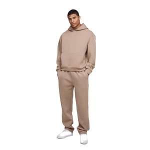 Ensemble sweat-shirt à capuche et jogging beige pour homme, manches longues, couleur unie, survêtement décontracté, coupe ample avec poches latérales, vêtements d'automne - Product Image 4