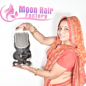 100% Unprocessed Natural Raw Remy Closure HD <b>Body</b> <b>Wave</b> Indian Temple Human Hair 100g Machine Double Weft High Product Extension - Product Image 1