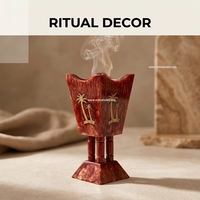 Porte-encens en bois de burl rouge, support d'encens sur pied, récipient décoratif d'aromathérapie, motif palmier